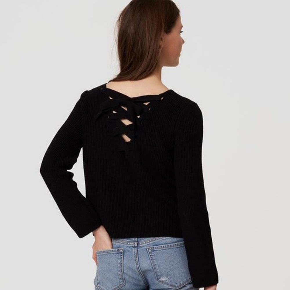 Loft Black Lace Up Sweater